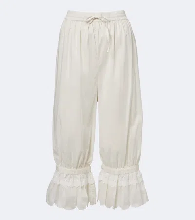 Staud Renzo Embroidered Cotton Voile Pants In White