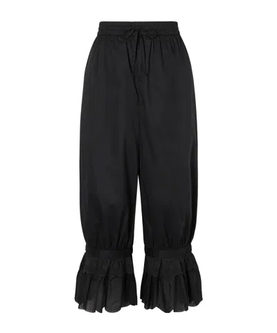 Staud Renzo Cropped Scalloped Cotton-voile Flared Pants In Black