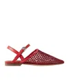 Staud Rete Leather-trimmed Crocheted Slingback Flats In Red