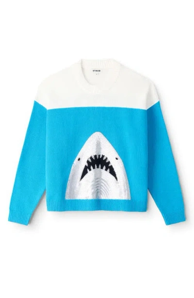 Staud Reya Sequin Shark Cotton Blend Sweater In Blue