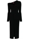 Staud Craftsman One-shoulder Long Sleeve Rib Midi Dress In Black
