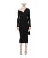 Staud Craftsman One-shoulder Long Sleeve Rib Midi Dress In Black