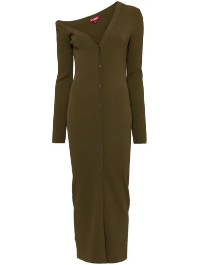 Staud Ribbed-knitted Dress In Green