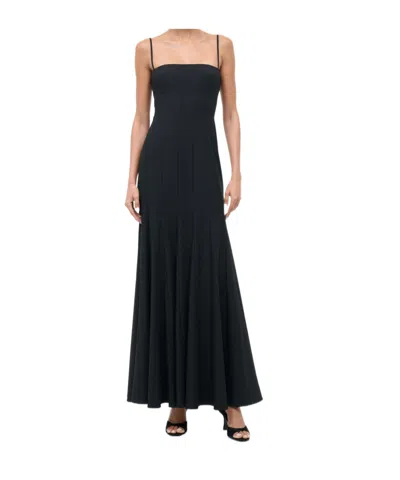 Staud Rila Paneled Crepe Midi Dress In Black