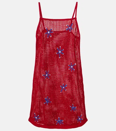 Staud Rio Crocheted Cotton Mini Dress In Red