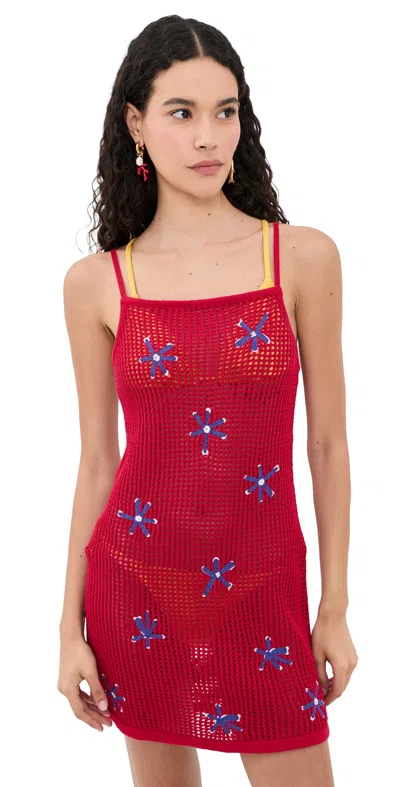 Staud Rio Crochet Cotton Beach Dress In Red