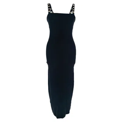 Pre-owned Staud Rio Shell-embellished Strap Midi Dress In Black Cotton