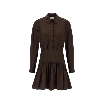 Staud Rocco Button Long-sleeve Midi Dress In Brown