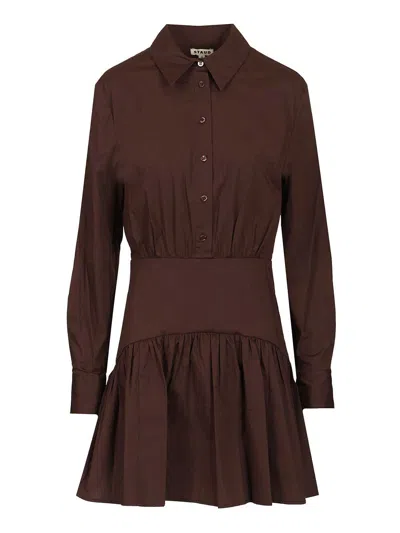 Staud Rocco Cotton Popeline Mini Dress Dresses Brown