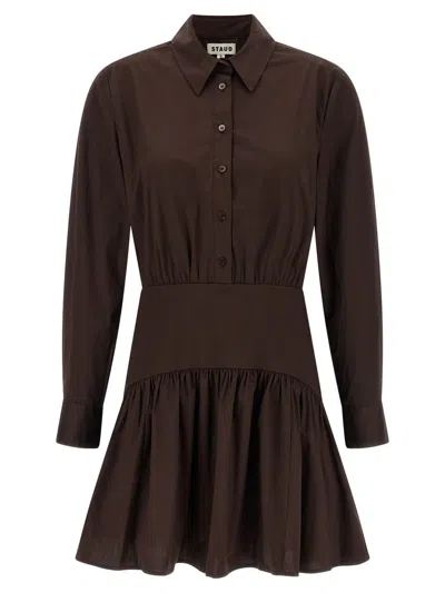 Staud Rocco Gathered Mini Dress In Brown