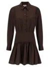 Staud Long Sleeve Gathered Detail Dress In Brown