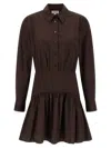 Staud Long Sleeve Gathered Detail Dress In Brown