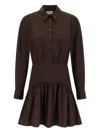 Staud Long Sleeve Gathered Detail Dress In Brown