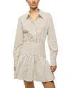 Staud Rocco Stripe Long Sleeve Stretch Cotton Mini Shirtdress In Ivory/dark Oak Micro Stripe