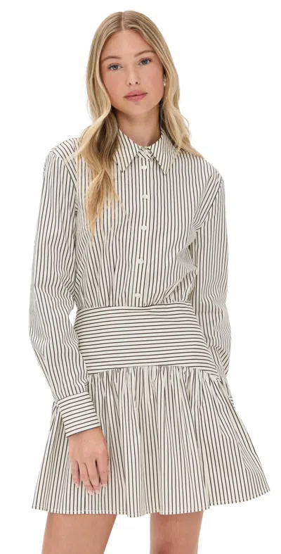 Staud Rocco Mini Dress In Ivory/dark Oak Micro Stripe