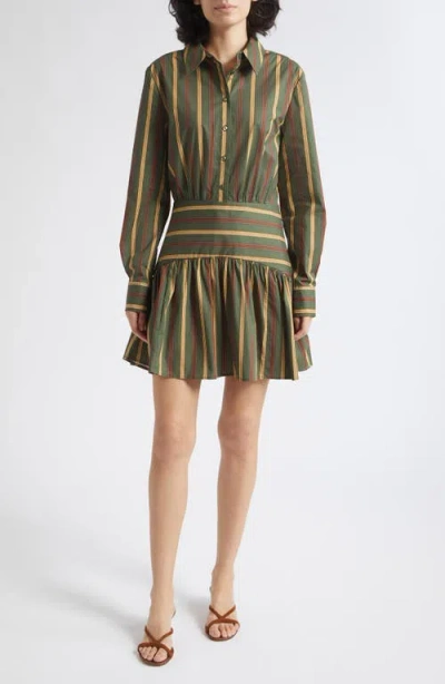 Staud Rocco Stripe Long Sleeve Mini Shirtdress In Green