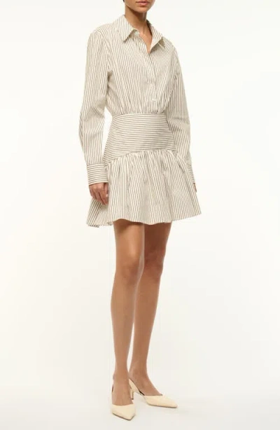 Staud Rocco Mini Dress In Ivory/dark Oak Micro Stripe