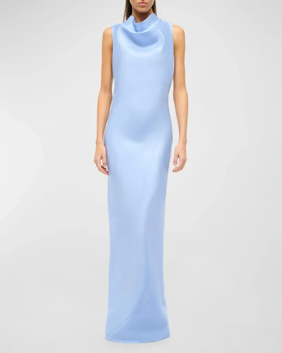 Staud Rochelle Cowl-neck Sleeveless Satin Gown In Periwinkle