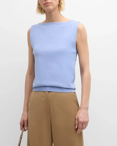 Staud Rocki Sleeveless Cotton Cashmere Boat-neck Sweater In Periwinkle