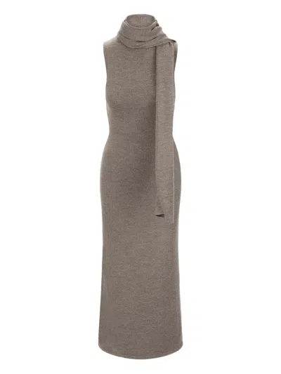 Staud Roll-neck Sleeveless Midi Dress In Neutral