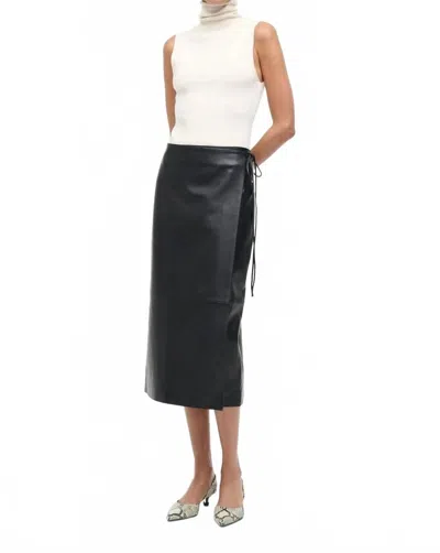 Staud Roman Leather Wrap Skirt In Black