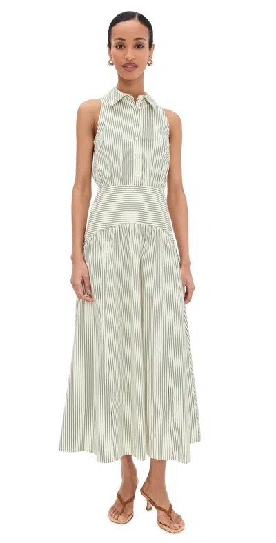 Staud Romy Dress Chive Stripe In White