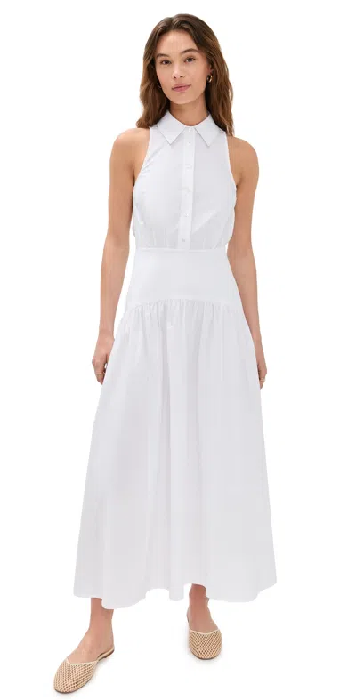 Staud Romy Gathered Cotton-blend Poplin Maxi Dress In White