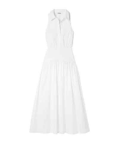 Staud Romy Gathered Cotton-blend Poplin Maxi Dress In White