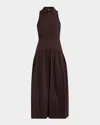 Staud Romy Wrinkled Maxi Dress In Earth