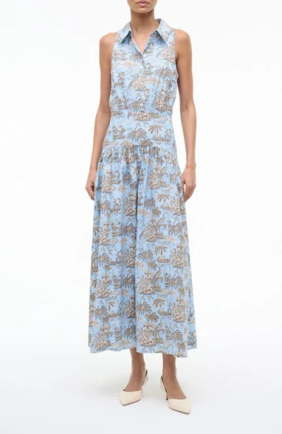 Staud Romy Sleeveless Maxi Shirtdress In Blue