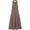 Staud Romy Stripe Sleeveless Maxi Shirtdress In Dark Oak Micro Stripe