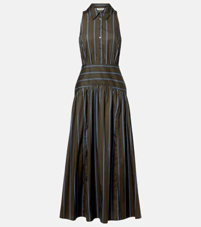 Staud Romy Striped Cotton Midi Dress In Green