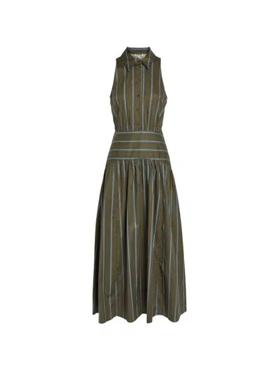 Staud Romy Striped Stretch-cotton Poplin Dress In Gray