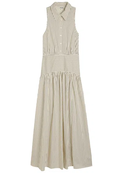 Staud Romy Striped Stretch-cotton Poplin Maxi Shirt Dress In White