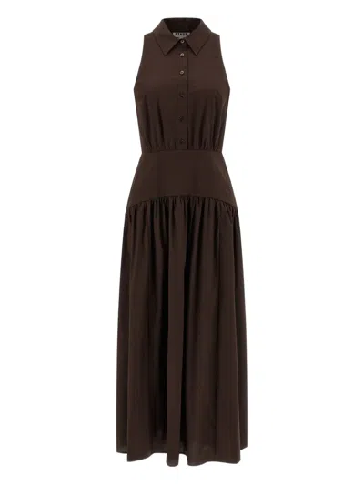 Staud Romy Wrinkled Maxi Dress In Brown