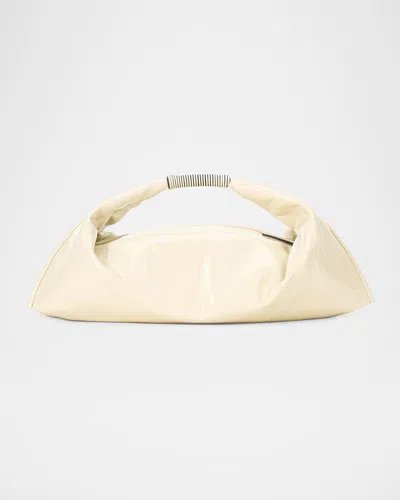 Staud Ronnie Mini Crinkled Leather Top-handle Bag In Cream