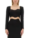Staud Logo Jersey Crop Top With Dart Detailing In Black