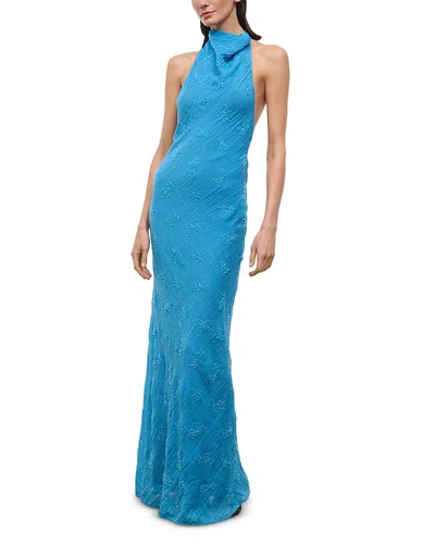 Staud Roselle Beaded Halterneck Maxi Dress In Blue