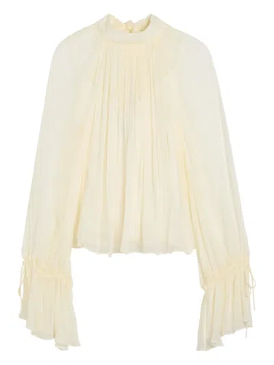 Staud Roux Pleated Georgette Blouse In Neutral