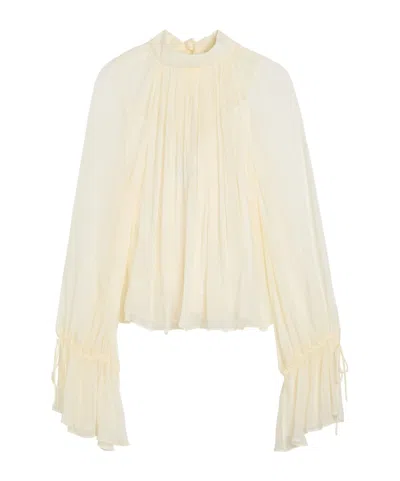 Staud Roux Pleated Georgette Blouse In White
