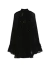 Staud Roux Crystal-embellished Gathered Crepon Mini Dress In Black