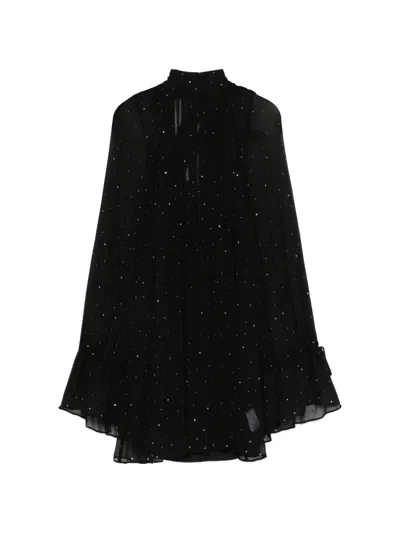 Staud Roux Crystal-embellished Gathered Crepon Mini Dress In Black
