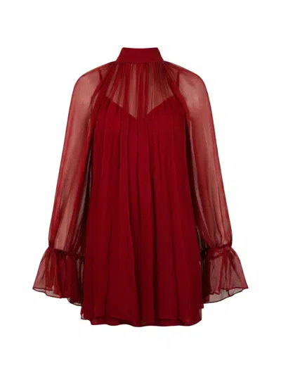 Staud Roux Ruffled Mini Dress In Burgundy