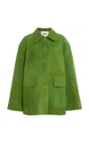 Staud Roxanne Suede Shirt Jacket In Green