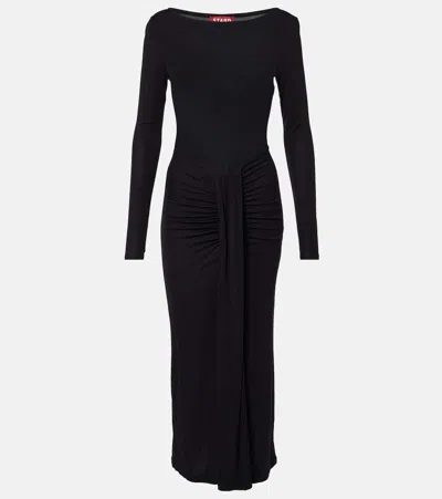 Staud Ruched Jersey Midi Dress In Black