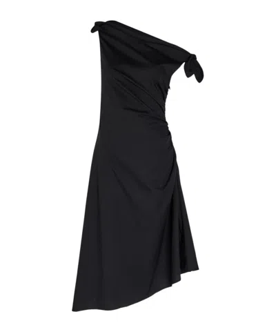Staud Bellaria Ruched Stretch-cotton Midi Dress In Black