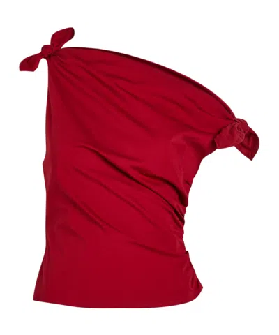 Staud Bellaria One Shoulder Stretch Cotton Top In Burgundy