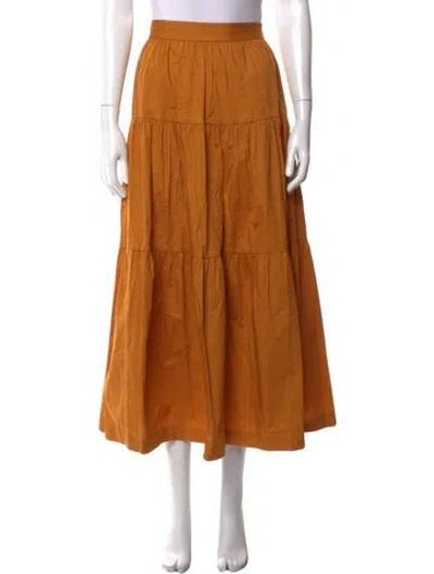 Pre-owned Staud Ruffle Embellishment Long Skirt In Orange