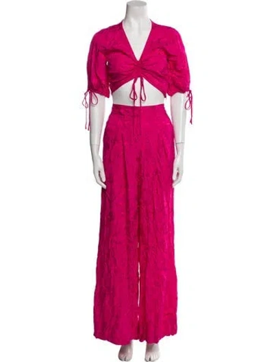 Pre-owned Staud Ruffle Embellishment Pant Set In Pink