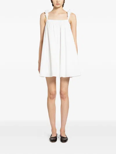 Staud Ruffled Cotton Dress In White